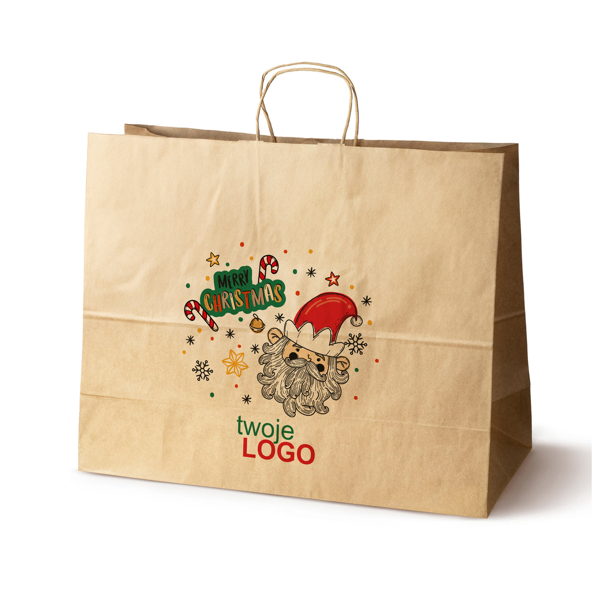 Pungă de hârtie de Crăciun Verde 50pcs. 180x80x225mm +LOGO (23 modele)
