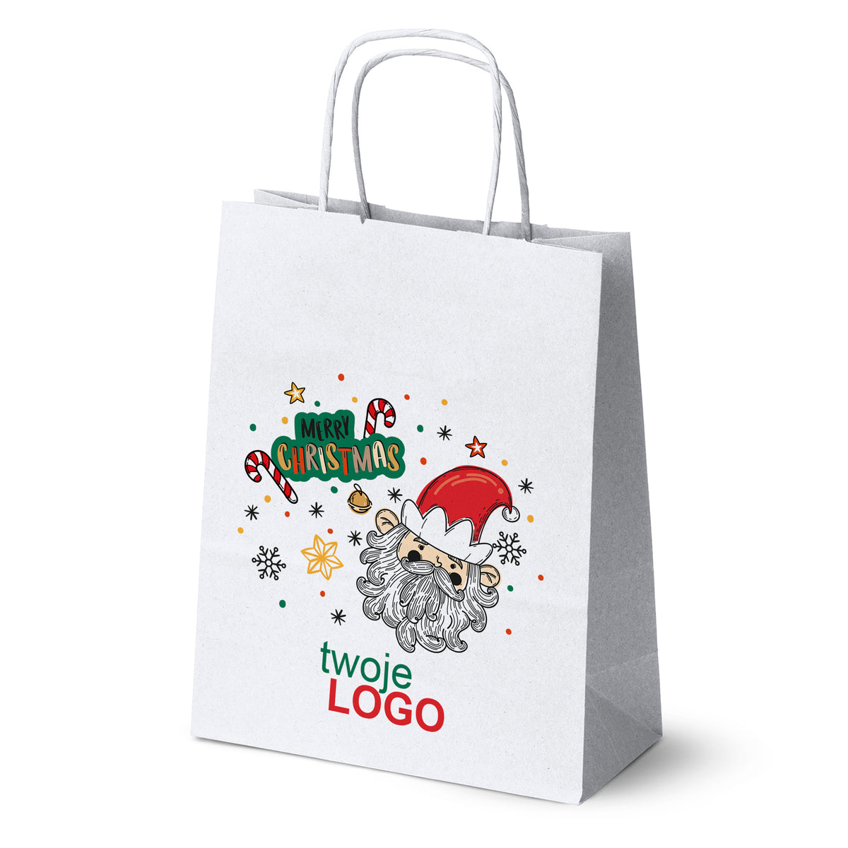 Vánoční papírové tašky zelené 50 ks. 180x80x225mm + LOGO (23 designů)