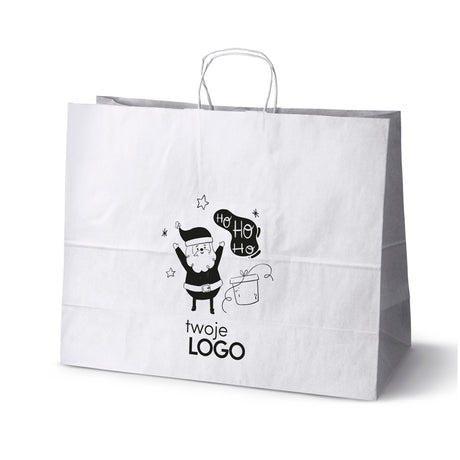 Torba papierowa świąteczne 50szt.500x180x390mm Biała +LOGO (23 wzory) SW-09