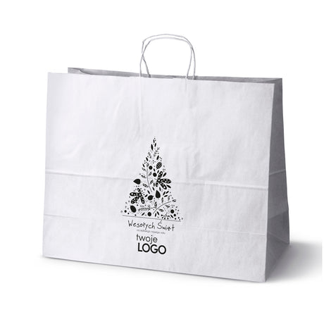 Torba papierowa świąteczne 50szt.500x180x390mm Biała +LOGO (23 wzory) SW-17