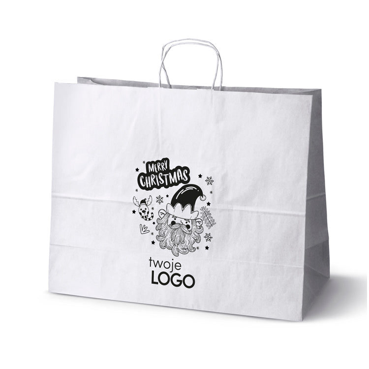 Torba papierowa świąteczne 50szt.500x180x390mm Biała +LOGO (23 wzory) SW-04