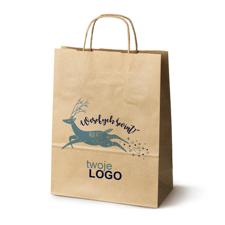 Torba papierowa świąteczne Brązowa 50szt. 240x100x320mm +LOGO (22 kolorowe wzory) RO-05