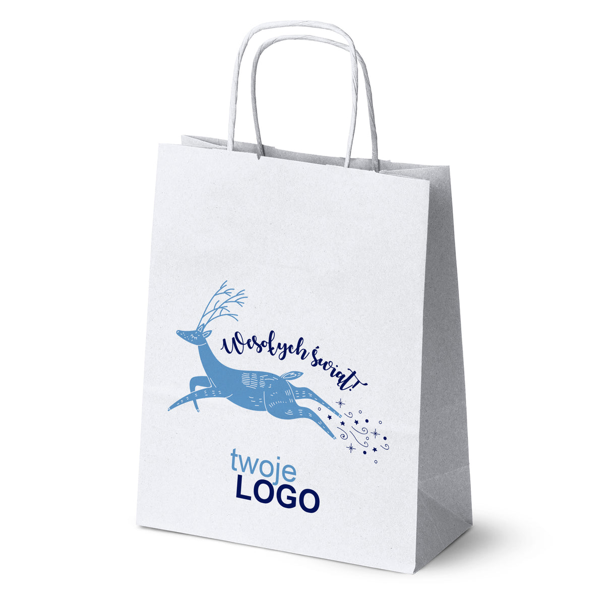 Vánoční papírové tašky zelené 50 ks. 180x80x225mm + LOGO (23 designů)