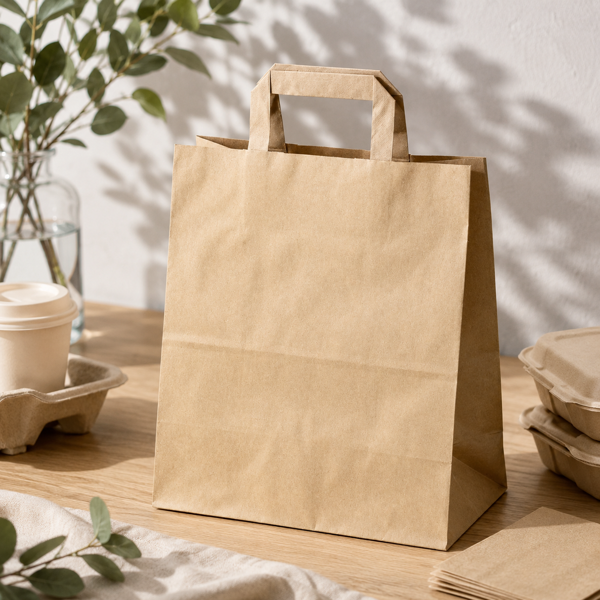 Torba Papierowa z Uchwytem Płaskim 260x140x300mm Brązowa