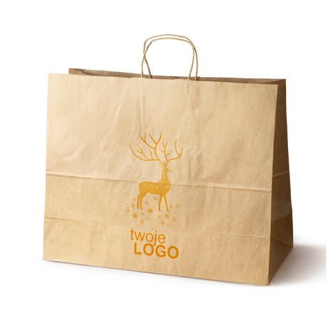Torba papierowa świąteczne Brązowa 50szt. 500x180x390mm +LOGO (22 kolorowe wzory) RO-07