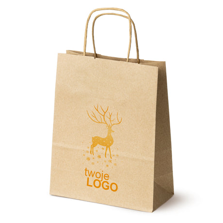 Torba papierowa świąteczne Brązowa 50szt. 180x80x225mm +LOGO (22 kolorowe wzory) RO-07