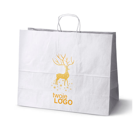 Torba papierowa świąteczne Biała 50szt. 500x180x390mm +LOGO (22 kolorowe wzory) RO-07