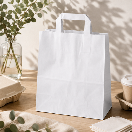 Torba Papierowa z Uchwytem Płaskim 220x100x285mm Biała