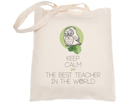 Torba bawełniana - nadruk FULL COLOR - Keep calm I`m the best teacher in the world - 380x420mm 220 g/m2