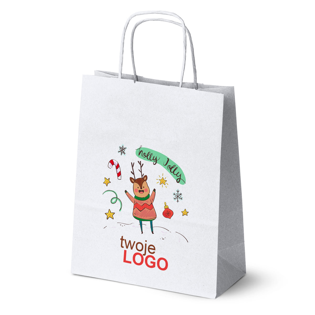 Vánoční papírové tašky zelené 50 ks. 180x80x225mm + LOGO (23 designů)