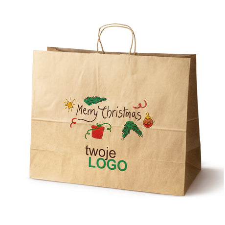 Torba papierowa świąteczne Brązowa 50szt. 500x180x390mm +LOGO (22 kolorowe wzory) RO-09