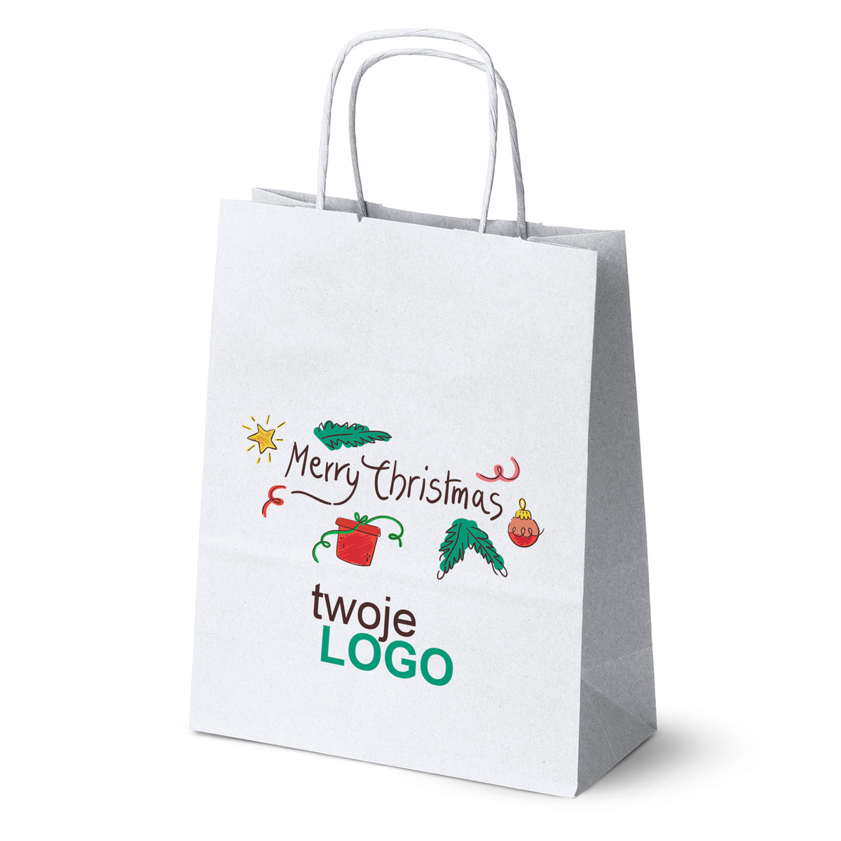 Vánoční papírové tašky zelené 50 ks. 180x80x225mm + LOGO (23 designů)