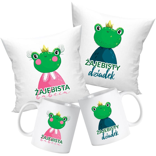 Zestaw Poduszka Kubek Żajebista Babcia i Żajebisty Dziadek Prezent na Dzień Babci i Dziadka