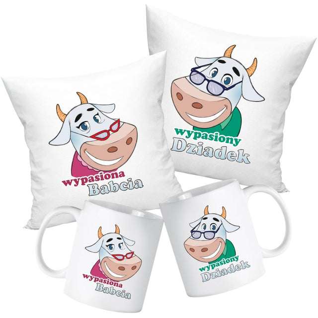 Zestaw Poduszka Kubek Wypasiony Dziadek i Wypasiona Babcia Prezent na Dzień Babci i Dziadka