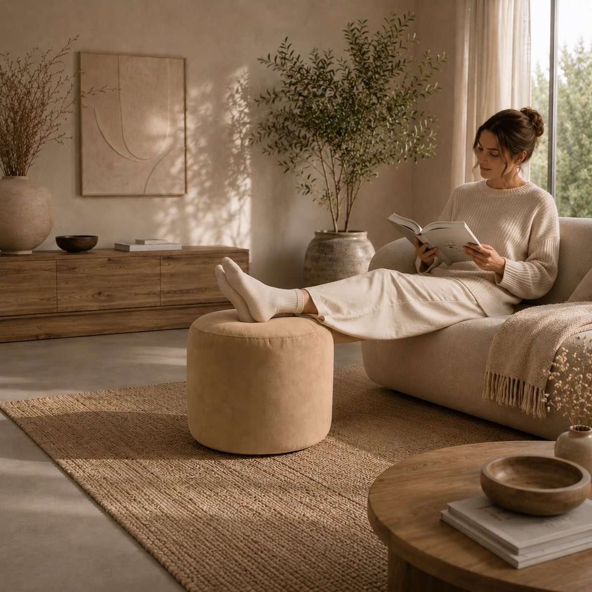 Round Ottoman Footstool VARIOUS COLORS VELVET