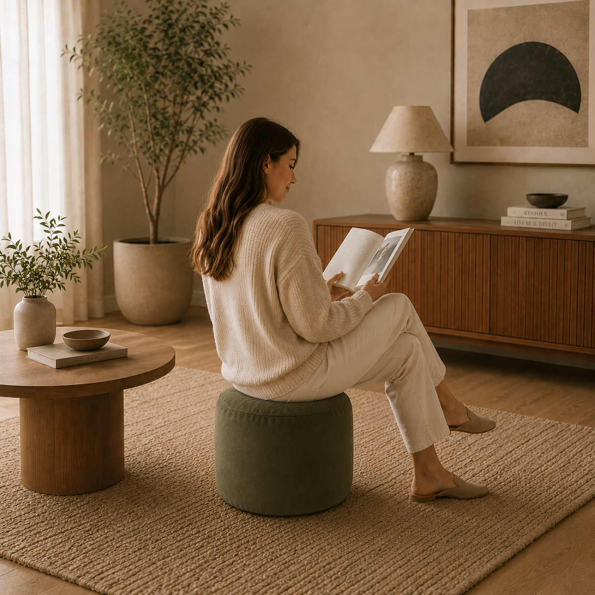 Round Ottoman Footstool VARIOUS COLORS VELVET