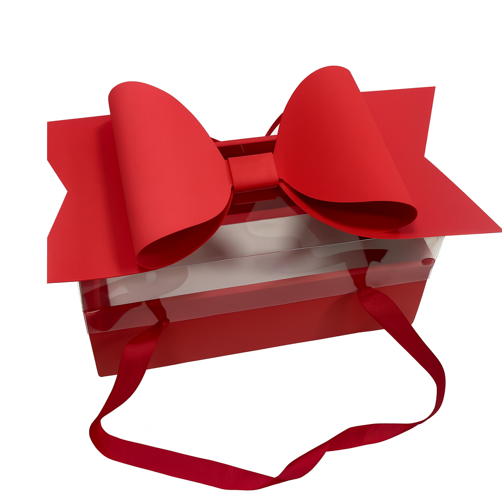 Czerwone pudełko prezentowe z dużą kokardą