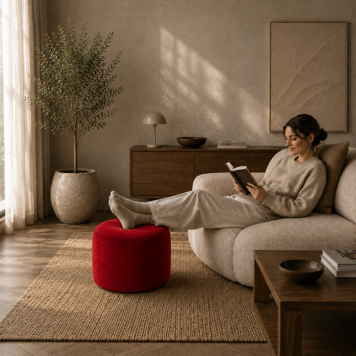 Round Ottoman Footstool VARIOUS COLORS VELVET