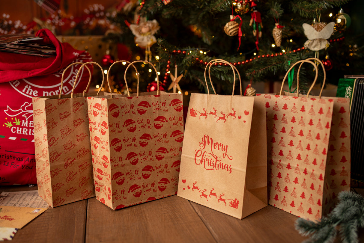 Torba papierowa świąteczna 150x80x210mm Merry Christmas Renifer 4szt.