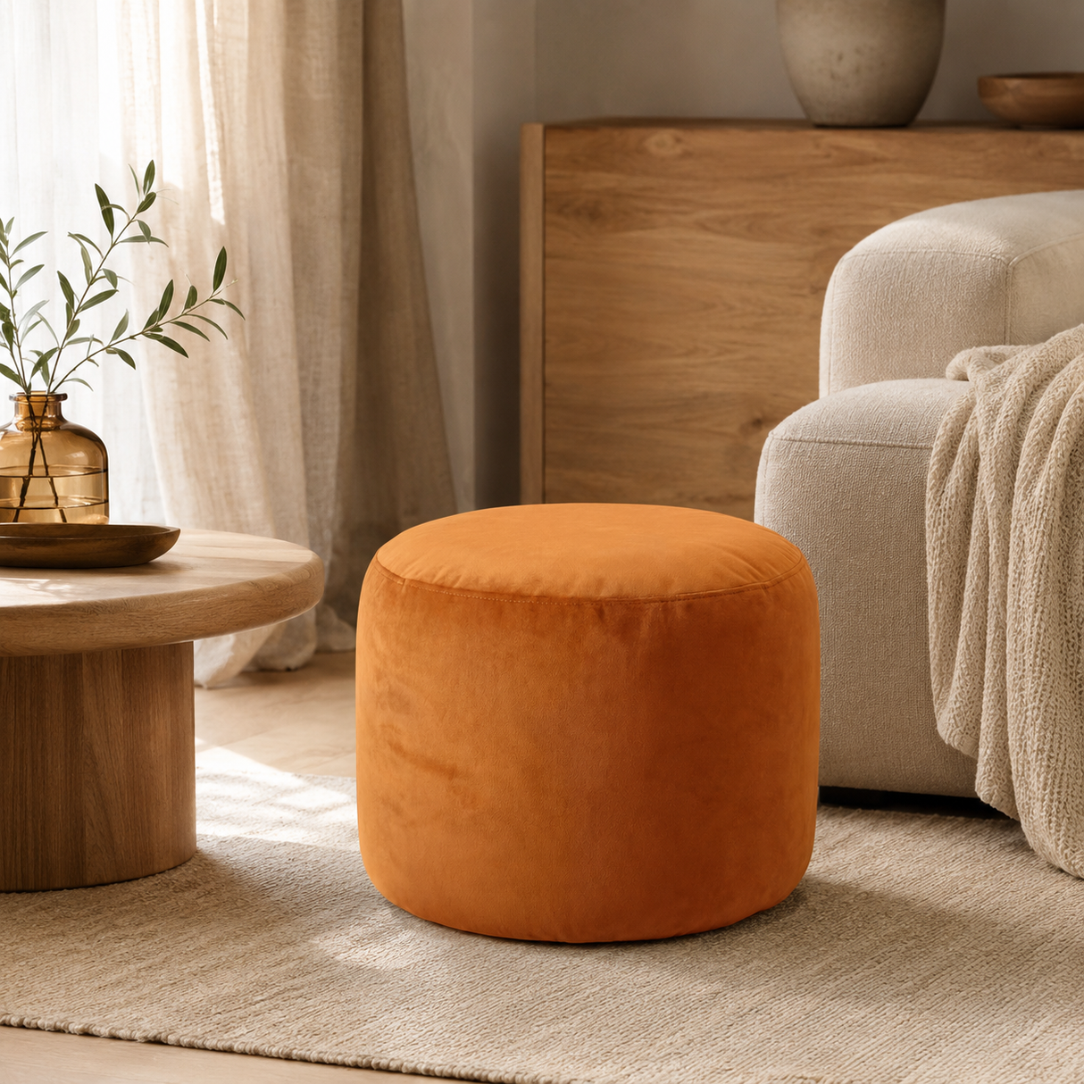 Round Ottoman Footstool VARIOUS COLORS VELVET