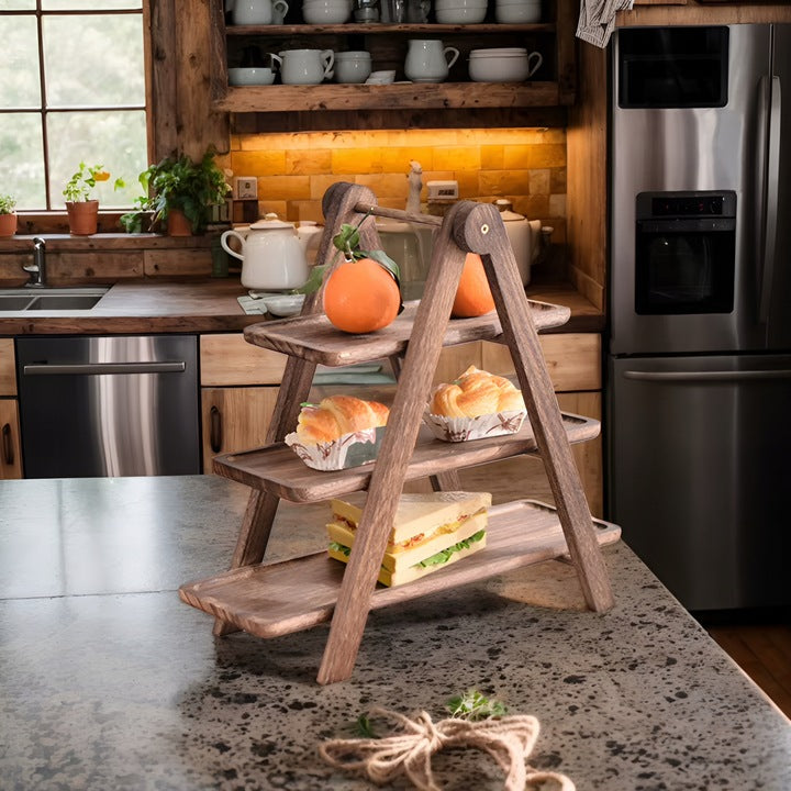 Drewniana patera 3-poziomowa Rustykalna