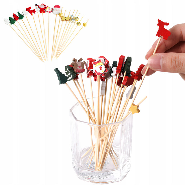 Drewniane wykałaczki z motywem świątecznym 50szt.