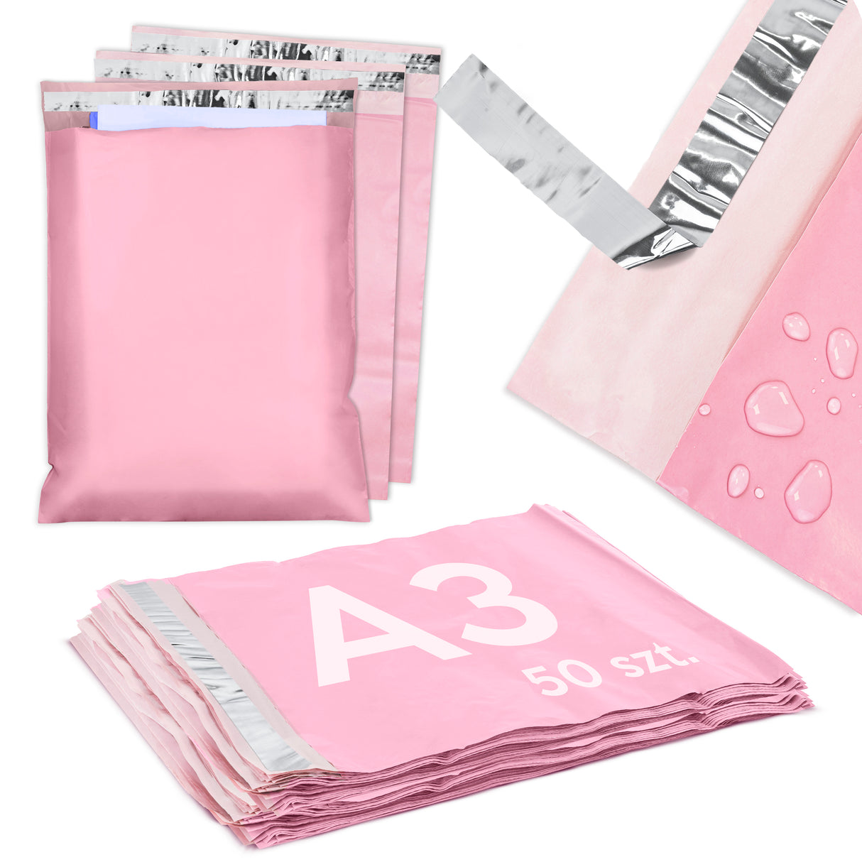 Różowe foliopaki kurierskie A3 310×420 mm 50szt.