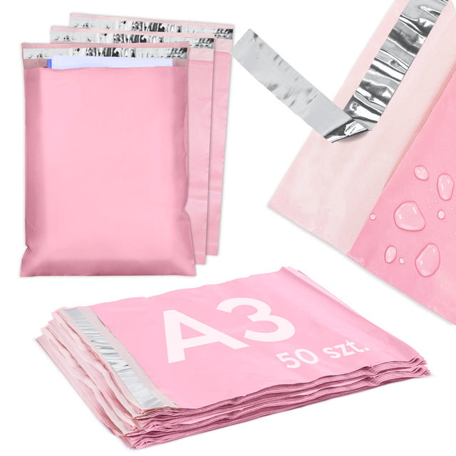 Różowe foliopaki kurierskie A3 310×420 mm 50szt.