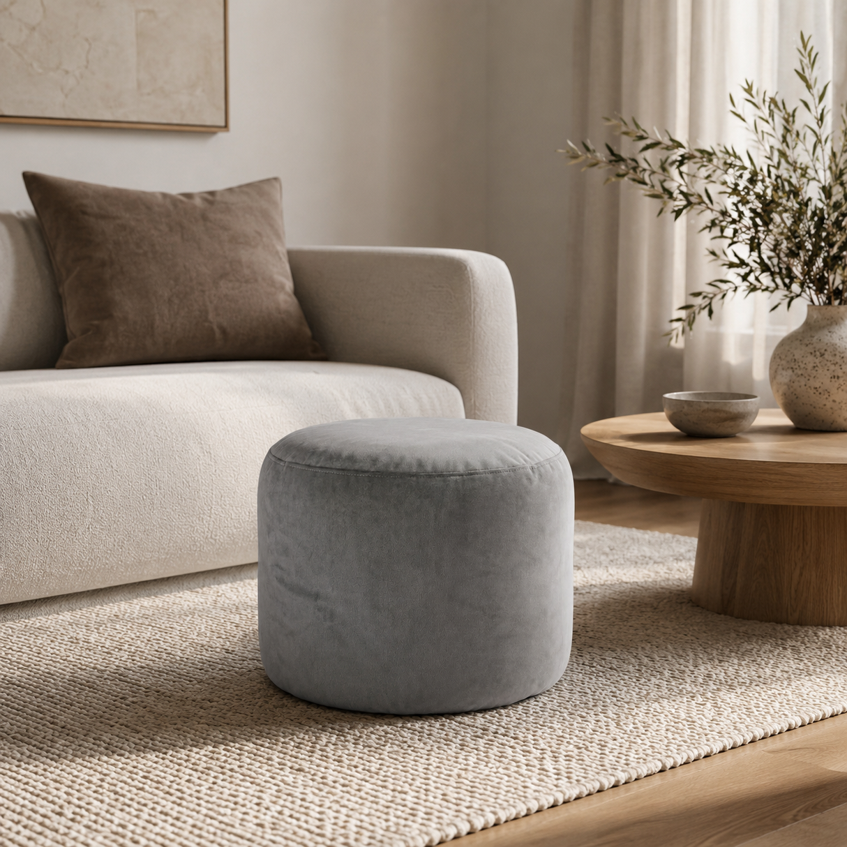 Round Ottoman Footstool VARIOUS COLORS VELVET