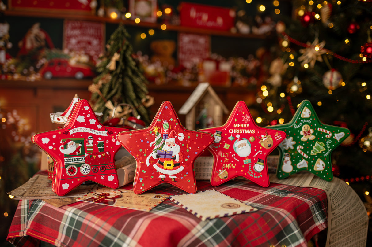 Metalowa puszka świąteczna w kształcie gwiazdy 4szt.