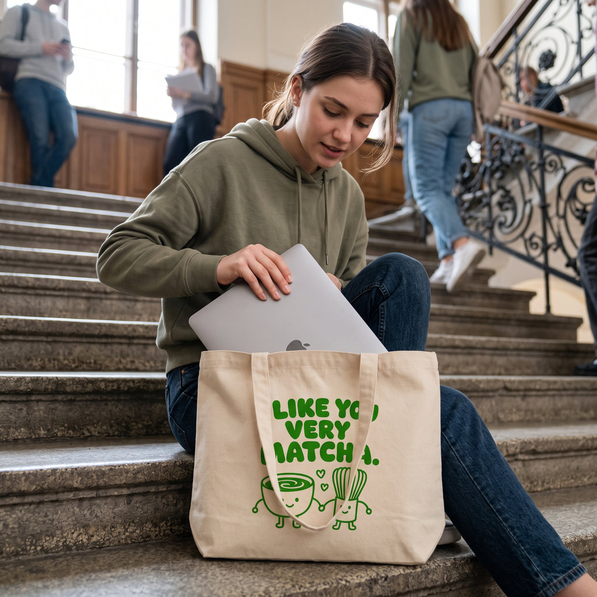 Torba bawełniana 510x150x380mm Ecru I LIKE YOU VERY MATCHA