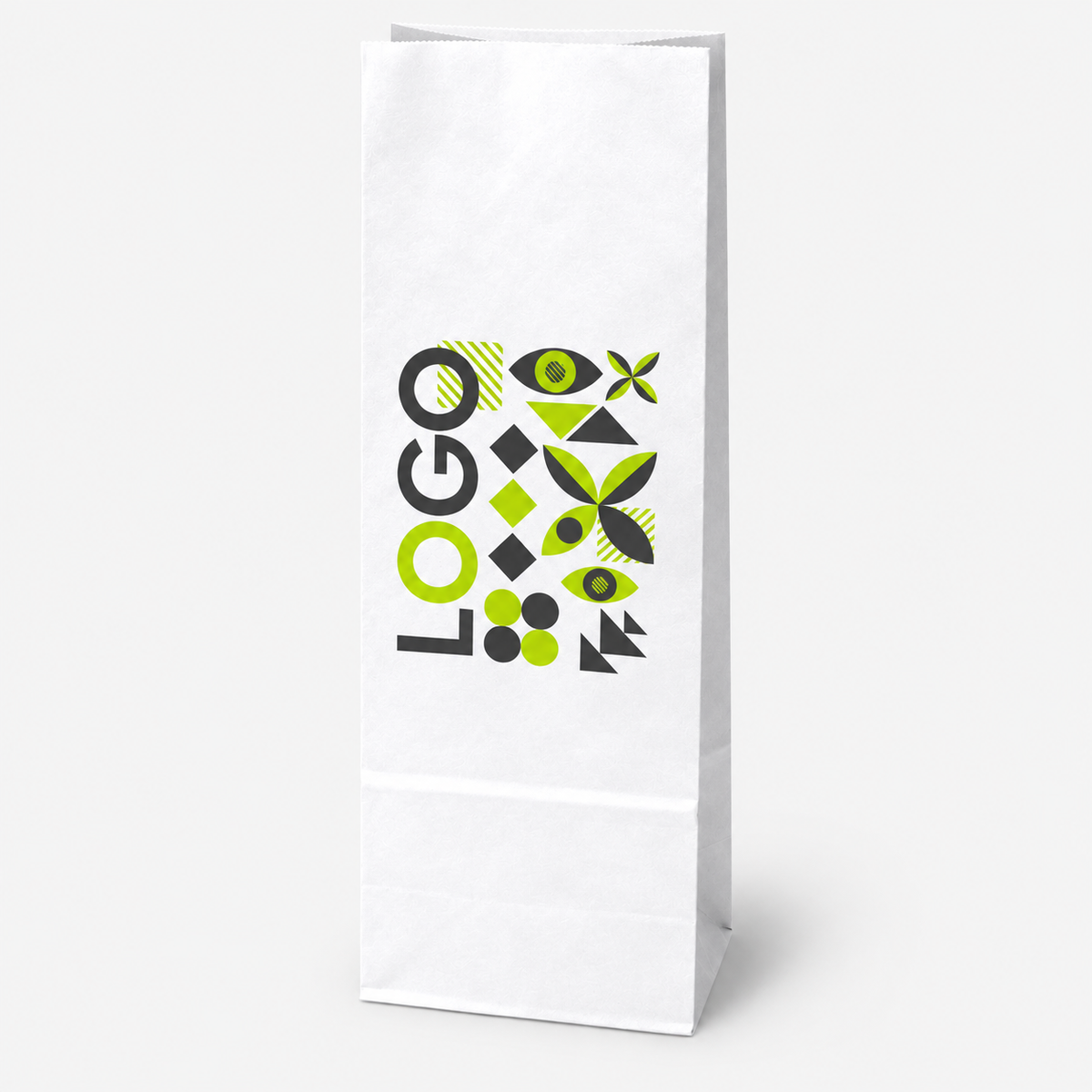 Torba papierowa klockowa z nadrukiem 100 × 70 × 280 mm Biała