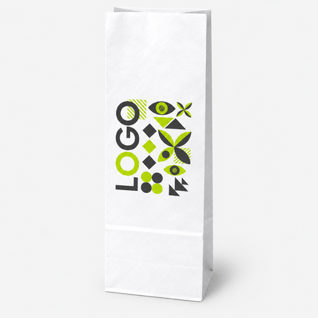 Torba papierowa klockowa z nadrukiem 100 × 70 × 280 mm Biała