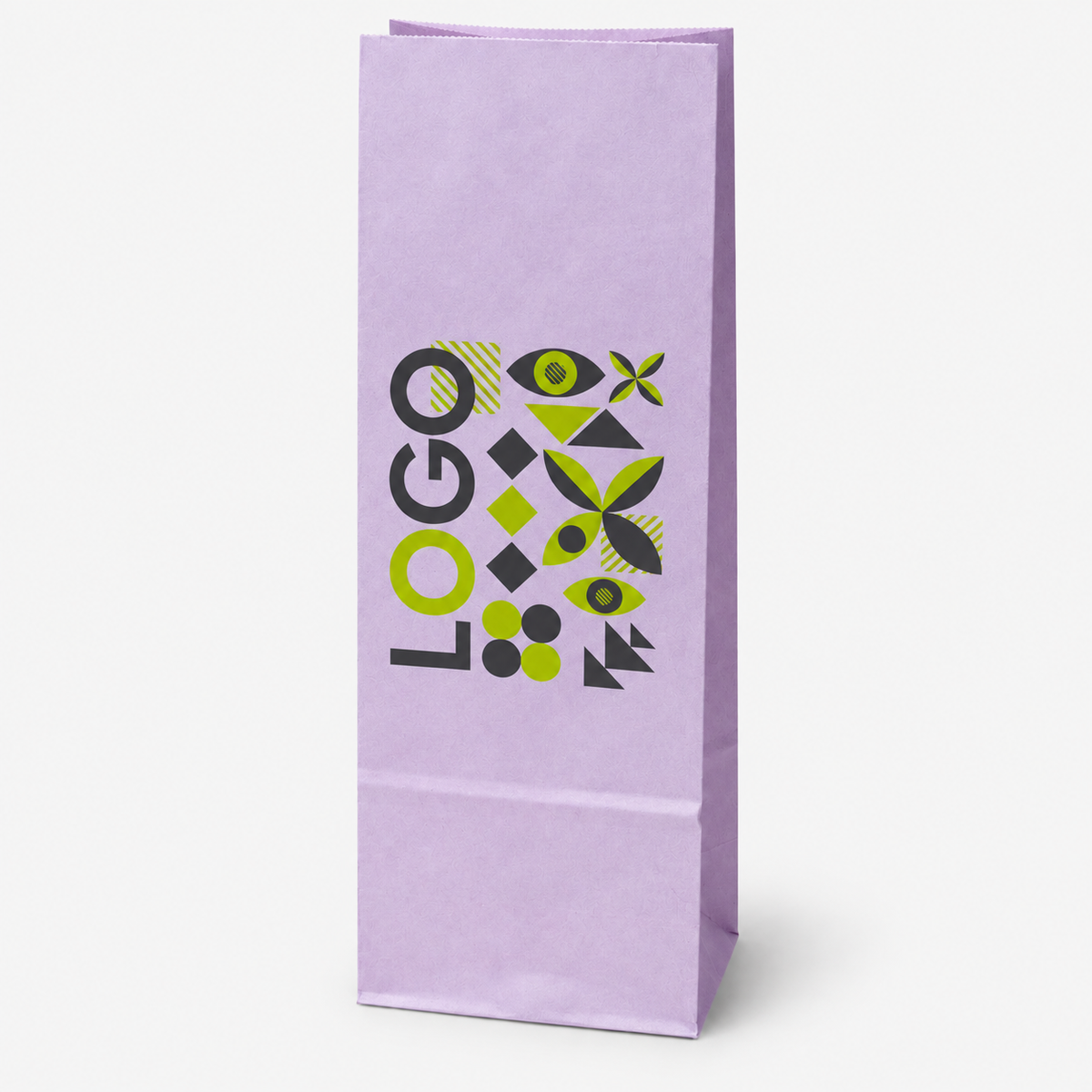 Torba papierowa klockowa z nadrukiem 100 × 70 × 280 mm Pastelowa fioletowa