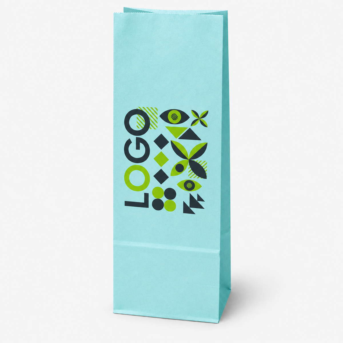 Torba papierowa klockowa z nadrukiem 100 × 70 × 280 mm Pastelowa niebieska