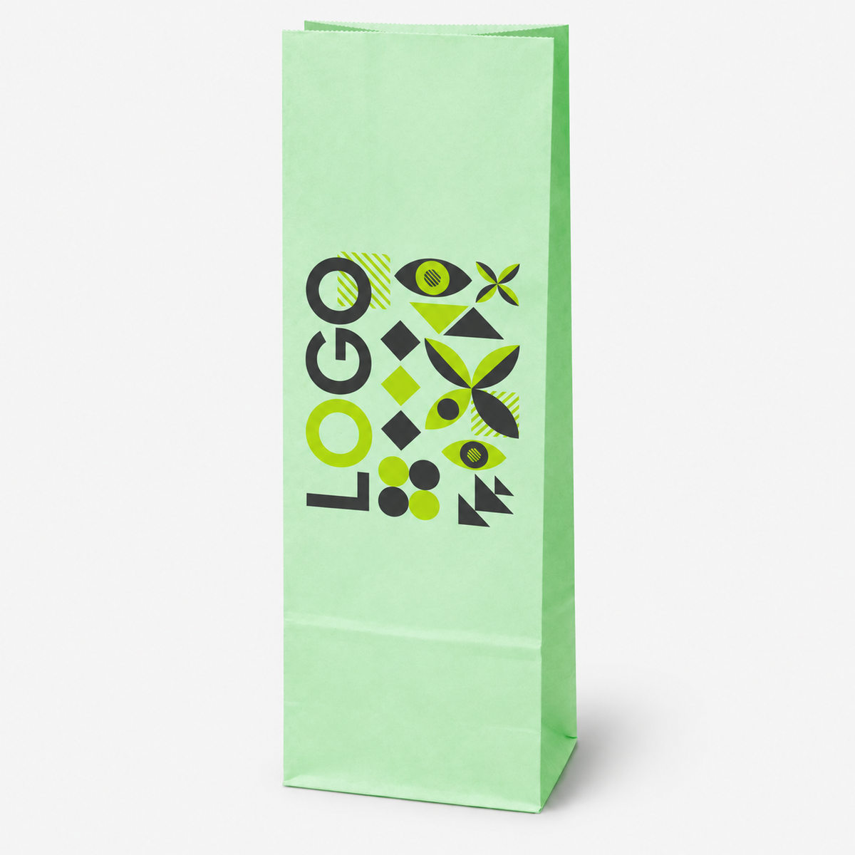 Torba papierowa klockowa z nadrukiem 100 × 70 × 280 mm Pastelowa zielona