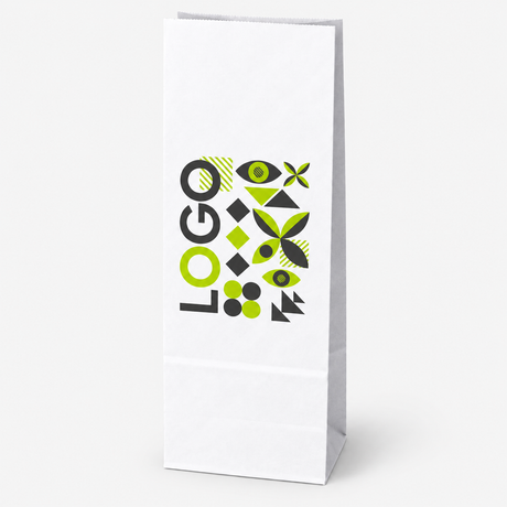 Torba papierowa klockowa z nadrukiem 120 × 95 × 325 mm Biała