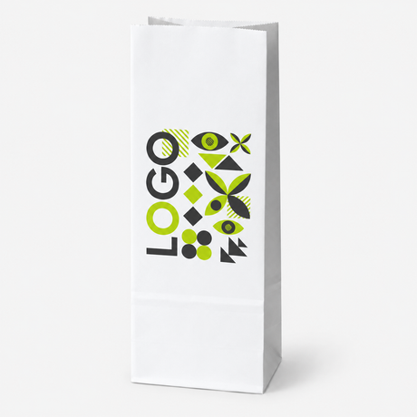 Torba papierowa klockowa z nadrukiem 80 × 65 × 190 mm Biała