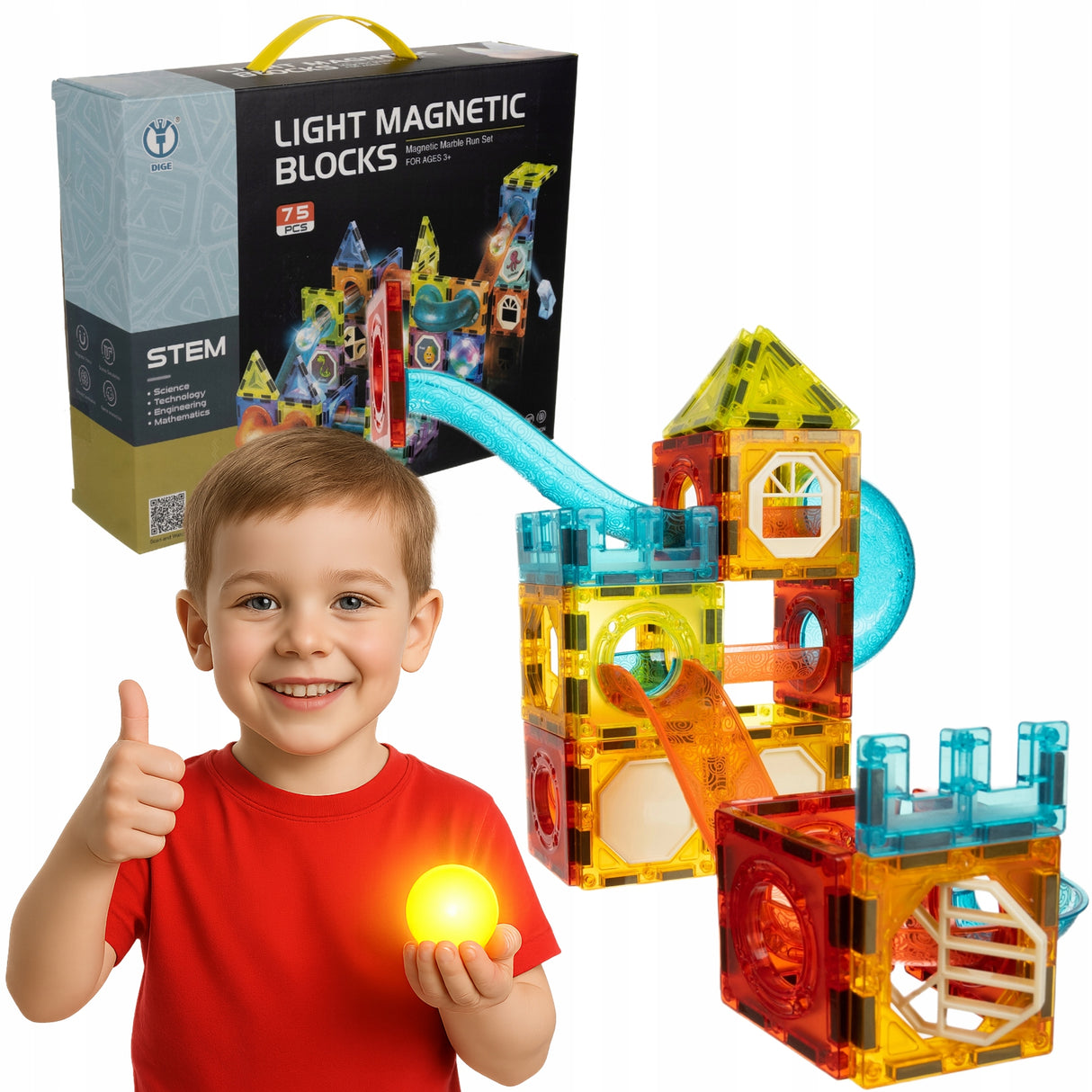 Klocki magnetyczne ze świecącymi kulkami 75 el.