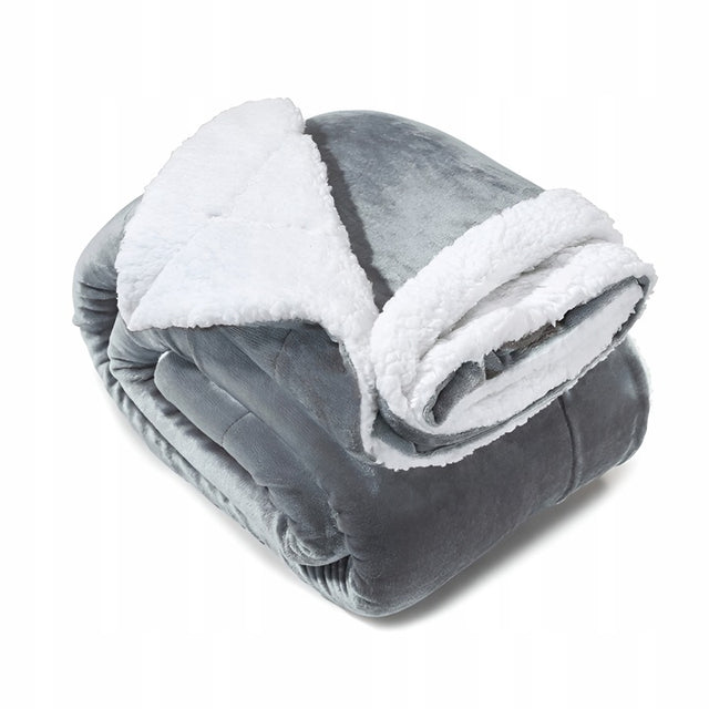 Koc dwustronny szary z białym futerkiem 150x200cm