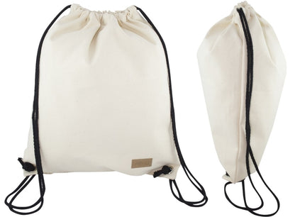 Plecak bawełniany - NATURALNY PREMIUM - 340x400mm z czarnymi Sznurkami