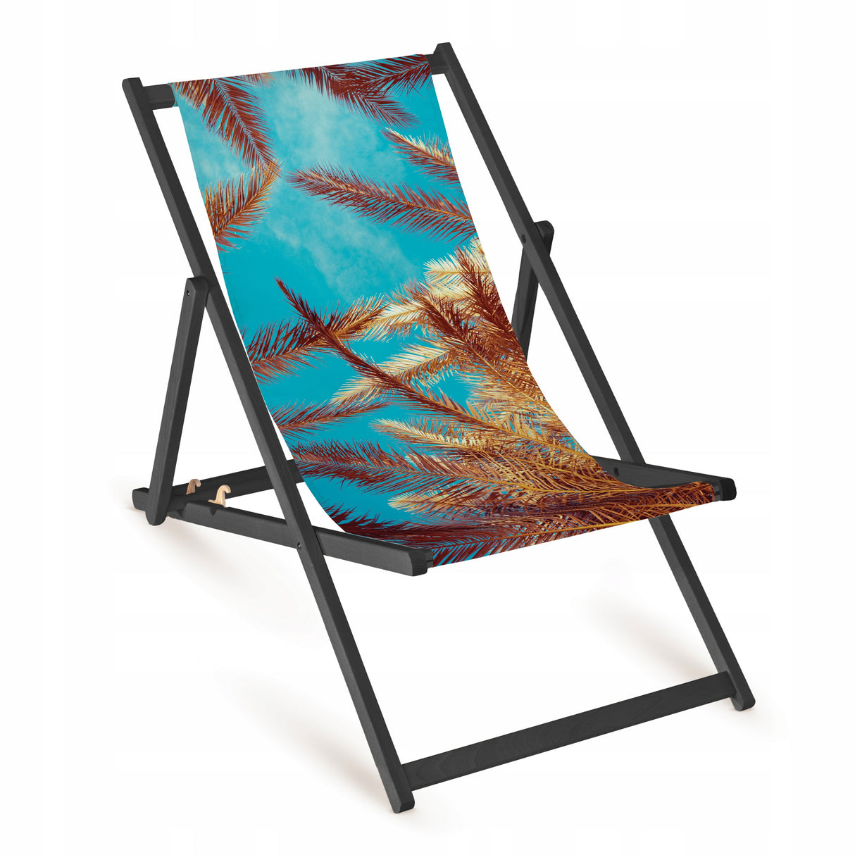 Leżak drewniany BRĄZOWE PALMY - Czarny Stelaż