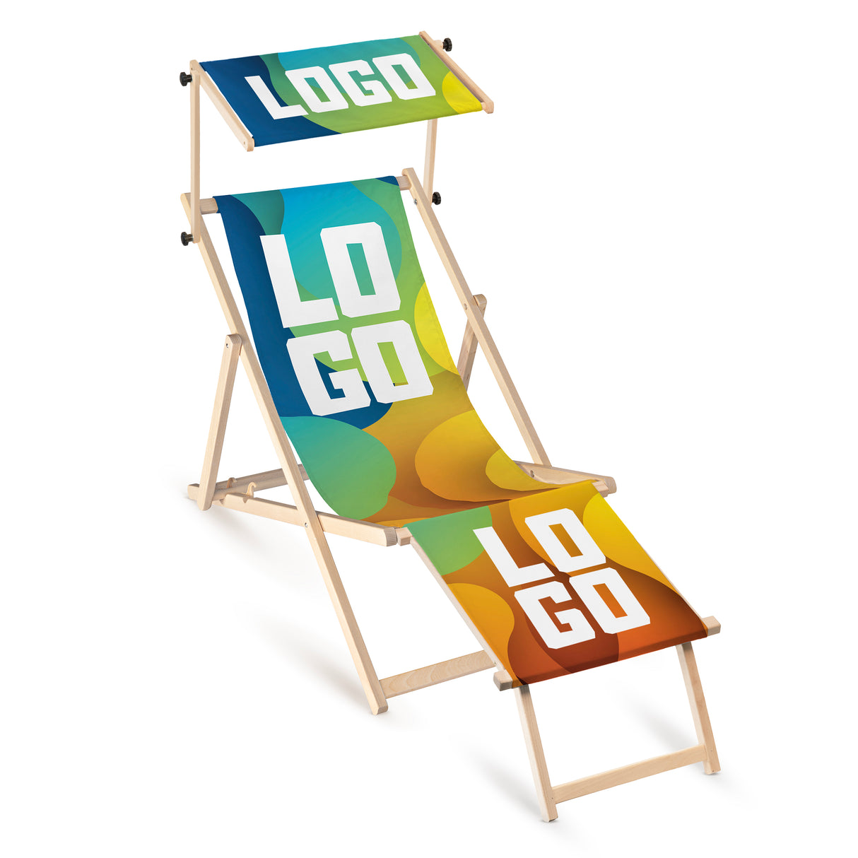 Leżak drewniany z podnóżkiem reklamowy FULLPRINT + Daszek
