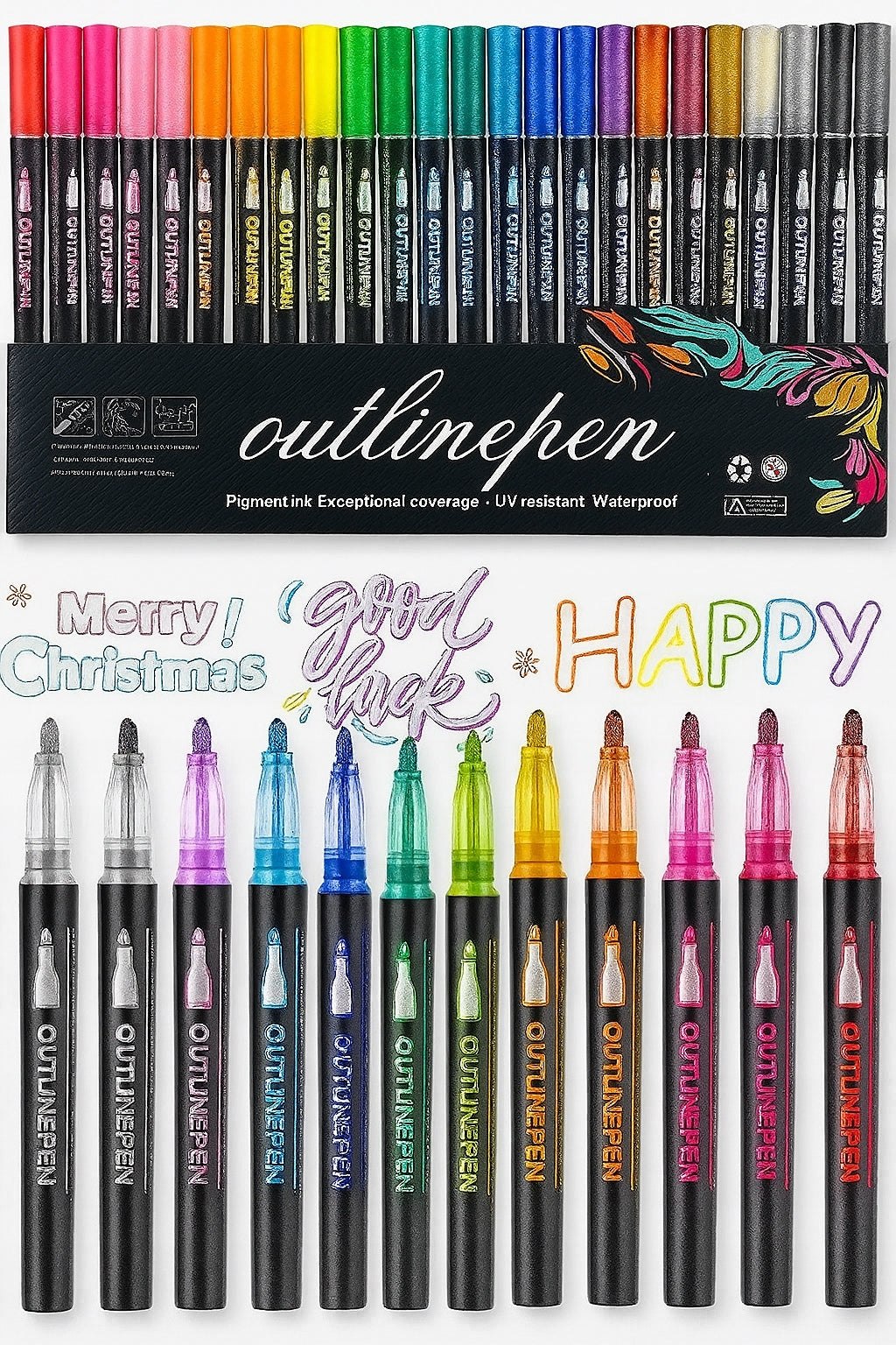 Mazaki konturowe 2w1 brokatowe 24 kolory