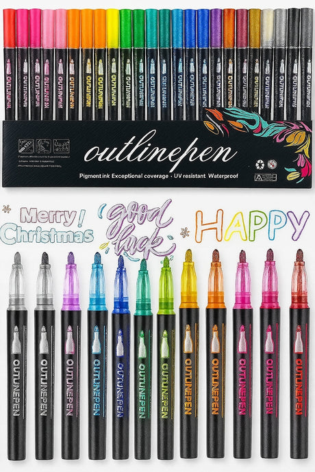 Mazaki konturowe 2w1 brokatowe 24 kolory