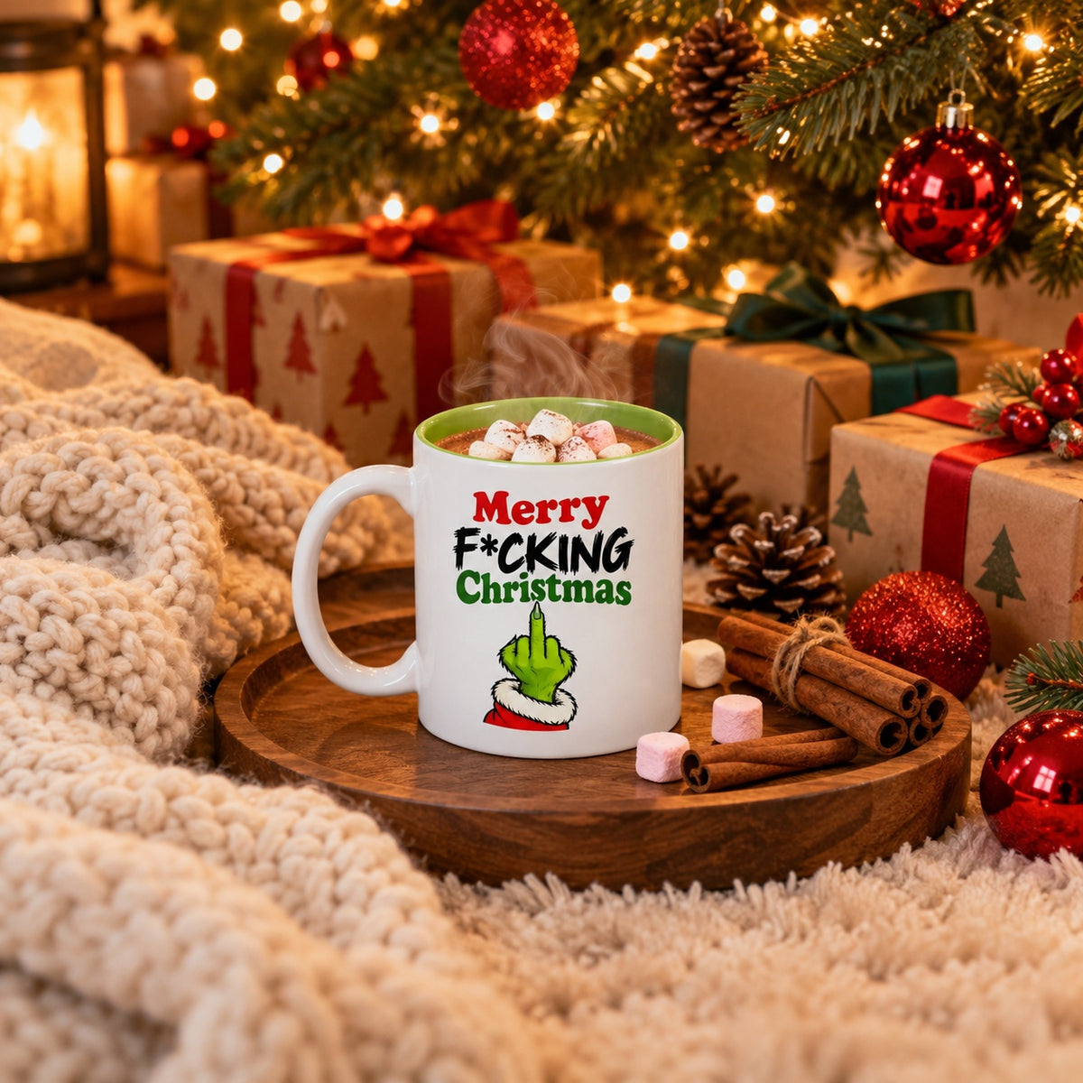 Kubek świąteczny Merry F*cking Christmas Zielony
