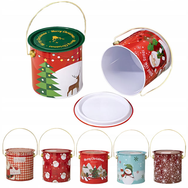 Metalowa puszka świąteczna z pokrywką i uchwytem 7szt.