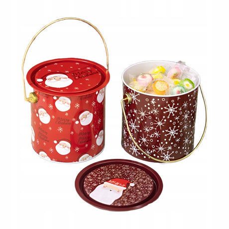 Metalowa puszka świąteczna z pokrywką i uchwytem 7szt.