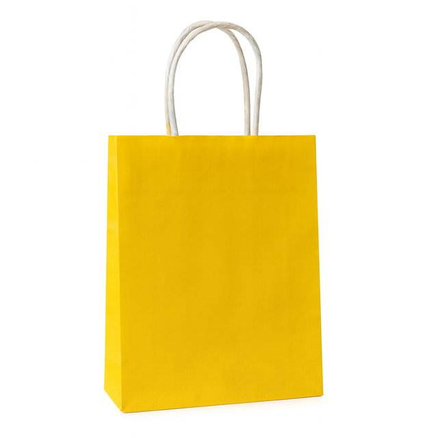 Torba papierowa z uchwytem skręcanym 180x80x220mm Żółta Premium