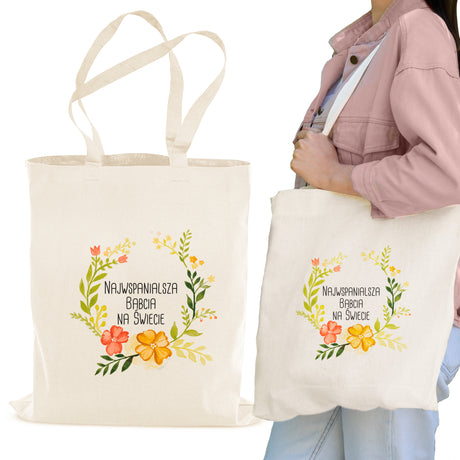 Torba Bawełniana Najwspanialsza Babcia na świecie Prezent na dzień babci Ecru